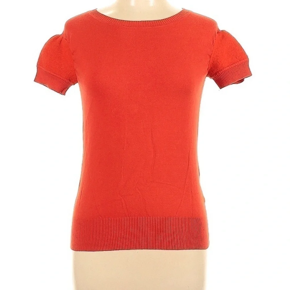Ted Baker Crewneck Pullover with Felted Short Sleeves and Back Button Detail